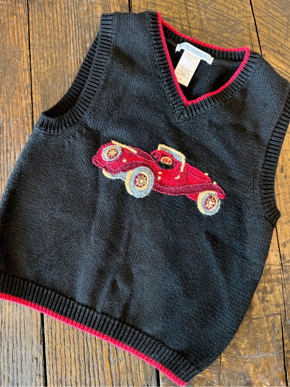 Janie and Jack Kids / Boys Black Sweater Vest with Red Antique Car Size 2T